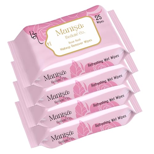 Co. Rose Flush Makeup Remover Wipes | Alcohol-Free, Paraben-Free, Vegan & Cruelty-Free | Rose-Infused Makeup Removing Wipes | 100 Wipes (Pack of 4)