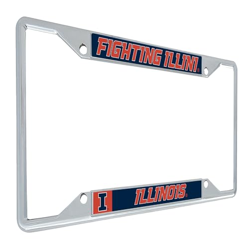 Desert Cactus University of Illinois Fighting Illini U of I Car Accessories Metal License Plate Frame and Tag Holder for Front or Rear of Car (Mascot)