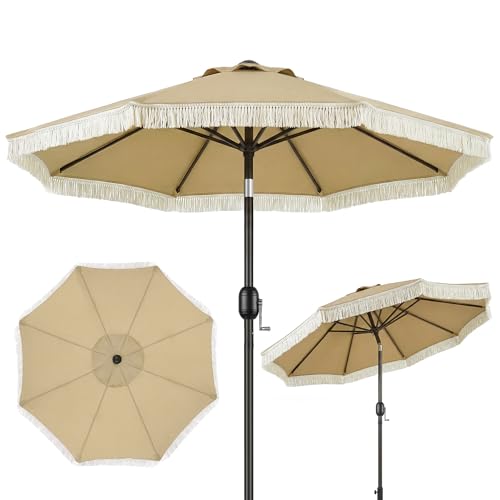 OLILAWN Sonnenschirm Balkon 200 cm Verdickter Stoff Sonnenschirm mit Fransen Sonnenschutz Boho für Balkon Terrasse Garten Strand Pool