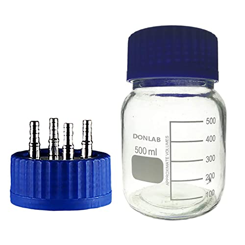 MCH Glass 500ml Round Reagent Bottle Wide-Mouth Bottle Jar with Large-Size Adapter Pipe GL80 Mobile Phase Cap