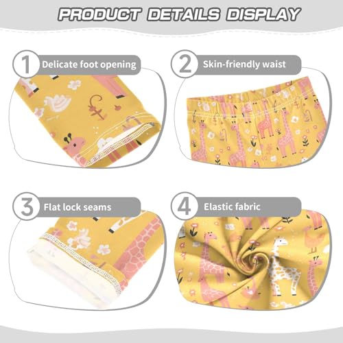 KLL Giraffe Animal Cute Cartoon Yellow Little Girls Cotton Pants Soft High Waisted Lounge Pants Running3