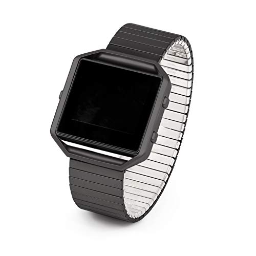 Twist-O-Flex Metal Expansion Black Stainless Steel Stretch Band Replacement for The Fitbit Blaze
