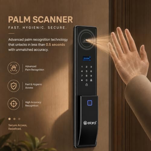 Image of Elara APEX PRO 2026 - Segment's First Waterproof Smart Lock | 9-in-1 Access Control with Palm Recognition, Face Unlock, Fingerprint, PIN & App | 2-Year Warranty