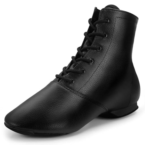 Jazz Boots Dance Shoes Split Sole Jazz Shoes Leather Dancing Shoes for Men Women,Black