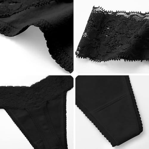Image of ANNYISON Women's Thongs, T Back Low Waist See Through Panties Cotton Seamless Lace Thongs for Women