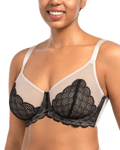 Image of HSIA Minimizer Bras for Women, Full Coverage Underwire Lace, Mermaid Scales
