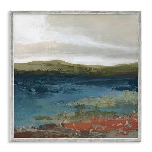 Pond Shore Mountainous Scenery, 12 x 12 Inch Framed Giclée Print