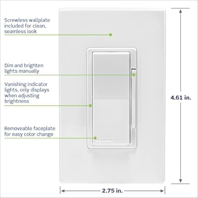 Leviton Decora Smart Dimmer Switch, Wi-Fi 2nd Gen, Neutral Wire Required, Works with Matter, Alexa, Google Assistant, Apple Home/Siri, Wired or Wireless 3-Way, D26HD-1RW, White