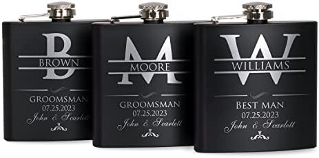 P Lab Set Of 3 - Groomsmen Gift - Groomsman Gifts For Wedding, Wedding Favor Customized Flask Set w Optional Gift Box - Engraved 6oz Stainless Steel Flask Custom Personalized Flask Gift Set, Black #2