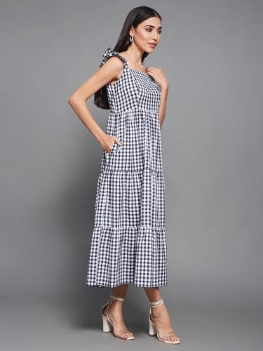 Image of Miss Chase Women's Round Neck Sleeveless Polyester Ruffled Knee- Length Dress