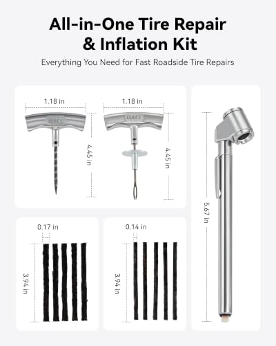 Image of OMT Tire Repair Kit, Tire Plug Kit with Repair Screw, Plug, Pressure Gauge