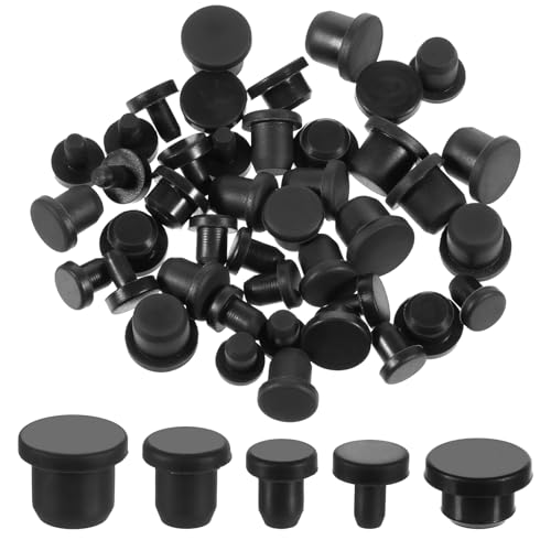 Image of 50PCS 5 Sizes Silicone Hole Plug Black Round Rubber Stopper High Temp T Shaped Plug Waterproof Button Tube End Cover Soft Flexible Plugs for 4-9.5mm Inner Diameter Hole Bottles