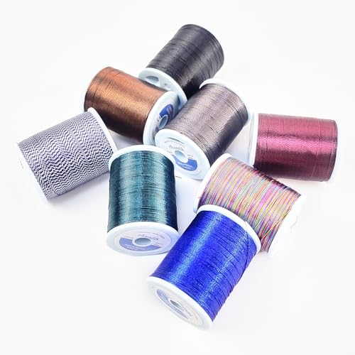 Aventik Fishing Rod Metallic Wrapping Thread for Rod Buliding, 100Yds/Spool 500D 8pcs Winding Line Fishing Pole Repair Kit（8 Pack Color Metallic Thread）