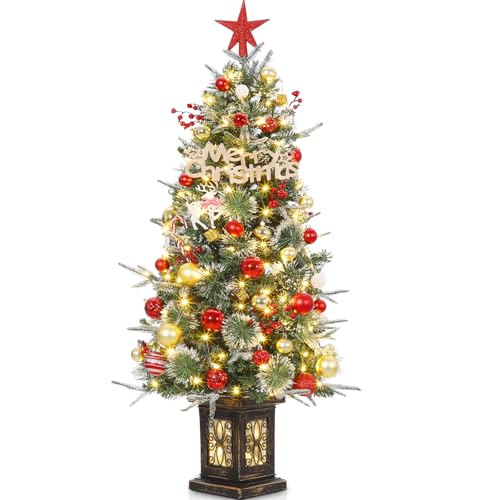 125cm Weihnachtsbaum Künstlich mit Beleuchtung 4ft Künstlicher Weihnachten Baum mit 150 Warmweißen und Mehrfarbigen LED Lichtern 9 Modi PVC Zweigspitzen Vintage Beleuchteter Topf für Haus Büro