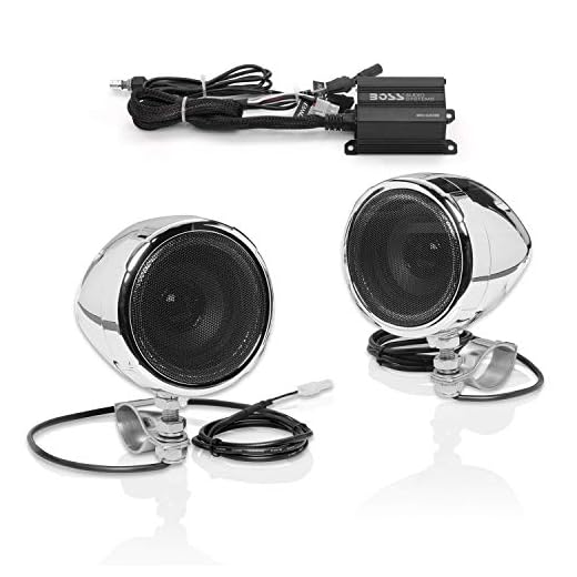 BOSS Audio Systems MC420B 3 Inch Motorcycle Speakers and Amplifier Audio Sound System – Class D Compact Amplifier, Weatherproof, Volume Control, ATV UTV Compatible, For Stereo, Tweeters
