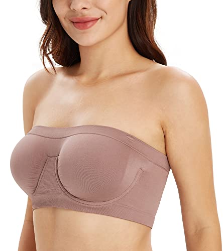Dotvol Women's Underwire Bralette Non Padded Bandeau Tube Top Multiway Bra(S, Mocha) #TOP2