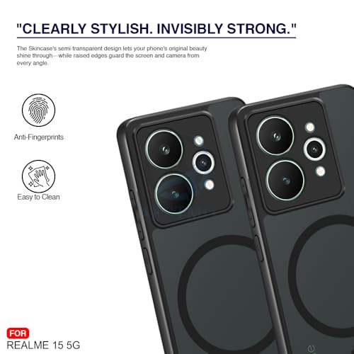 Image of AESTMO Realme 15 5G Back Cover | 360 Protection | Matte Frosted Hard Back Translucent | Compatible with MagSafe Accessories (MagSafe Matte Hard Black Bumber)