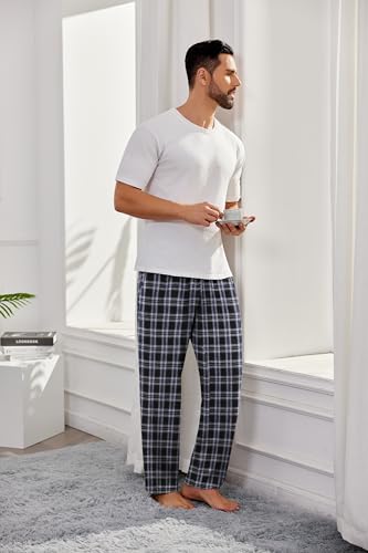 COOFANDY Men's Flannel Plaid Pants Drawstring Cotton Casual Lounge Pants with Pockets3