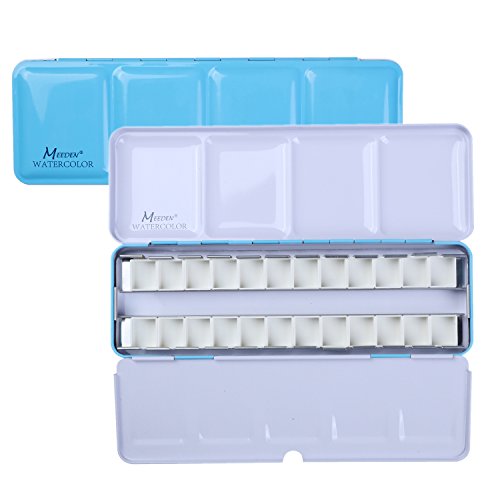 MEEDEN Empty Watercolor Tins Box Palette Paint Case, Medium Blue Tin with 24