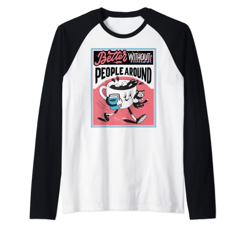 Antisocial - Coffee Cat And Books Camiseta Manga Raglan