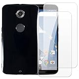 Shantime Case with 2 Pack Screen Protector Combo Compatible with Google Nexus 6, Shockproof Cover and Tempered Glass Set for Full Body Safety(Black)