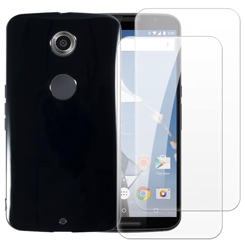 Shantime Case with 2 Pack Screen Protector Combo Compatible with Google Nexus 6, Shockproof Cover and Tempered Glass Set for Full Body Safety(Black)