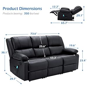 Recliningsofawithmassageheatfunctionwallhungerreclinercouch3seatmanualfauxleatherrvsofacouchhometheaterseatingblack Urban Country Home Decor Reclining sofa with massageheat function wall hunger recliner couch 3 seat manual faux leather rv sofa couch home theater seating black urban country home decor