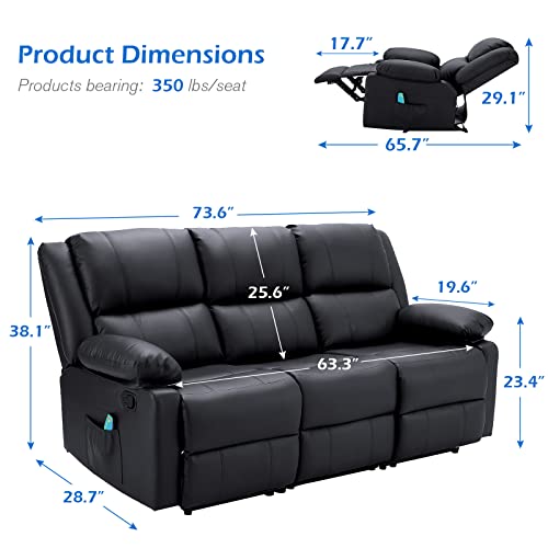 Recliningsofawithmassageheatfunctionwallhungerreclinercouch3seatmanualfauxleatherrvsofacouchhometheaterseatingblack Urban Country Home Decor Reclining sofa with massageheat function wall hunger recliner couch 3 seat manual faux leather rv sofa couch home theater seating black urban country home decor
