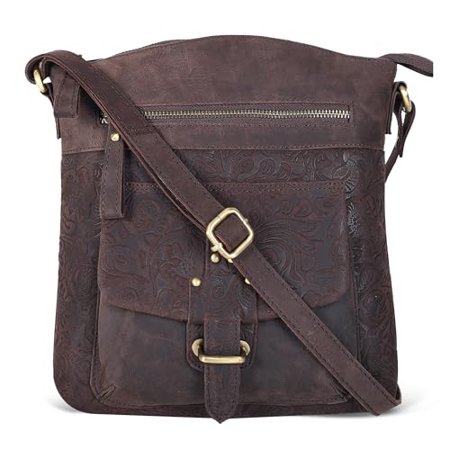 Image of Oak Leathers Leather Crossbody Bag For Women With Adjustable Sling Strap - Medium Size Crossover Shoulder Handbag Purse (Brown)