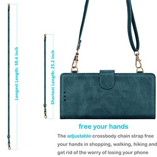 Tekcoo Galaxy A32 5G Wallet Case, Crossbody Shoulder Carrying Purse Cover With Rfid Blocking Card Slots Holder Flip Pu Leather [Detachable Magnetic Hard Case] For Samsung Galaxy A32 5G [Dark Green] #TOP3