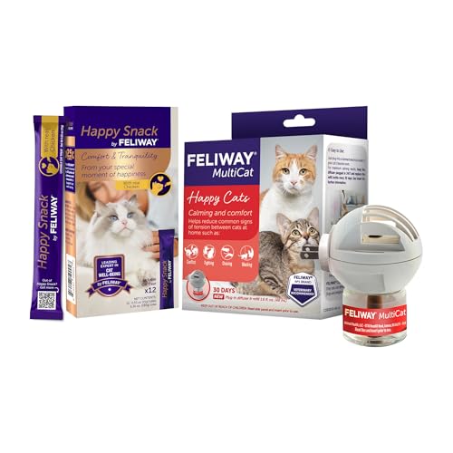 FELIWAY MultiCat 30 Day Cat Calming Pheromone Diffuser Kit & Happy Snack Delicious Calming cat Treats (12-ct Chicken Flavor)