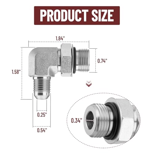 Image of 5 Pack 90 Degree Elbow Hydraulic Adapter Fittings: 3 /8 inch JIC 37 Male x #8 SAE /ORB Male, Hydraulic End Connectors with Protection Cover - 6801-06-08