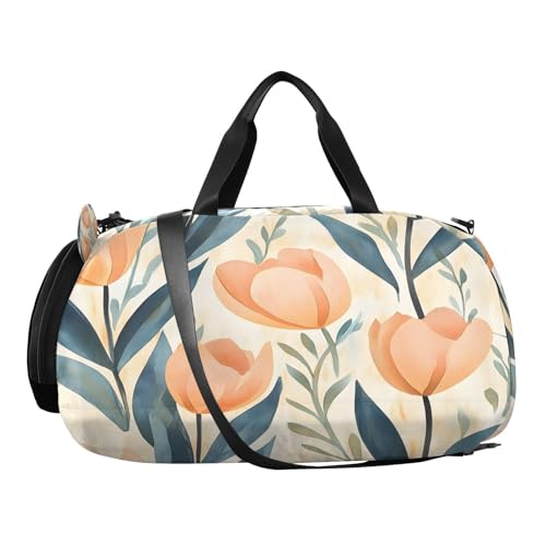 YETTASBIN Sport Travel Duffel Bag for Girls Boys, Tulips Large Waterproof Weekender Overnight Bag, Detachable Shoulder Strap Gym Bag with Shoe Compartment & Wet Pocket2