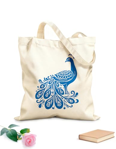XIARON Bolsas reutilizables para la compra pavo real con 10 Tela de 340g/m² de grosor Eslogan personalizable M Azul