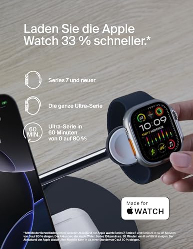 Belkin BoostCharge Pro 3-in-1 Qi2 Kabelloses Ladegerät, MagSafe-Kompatibles Ladegerät, Induktive Ladestation für die Apple iPhone 17, Air, 16, Pixelsnap, Apple Watch, AirPods, inkl. Netzteil – Schwarz
