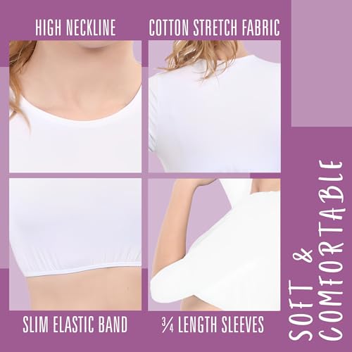 Image of Kosher Casual Women's Modest High Neck Cropped Layering Shell - Cotton Spandex 3-4 Sleeve Base Pullover Top