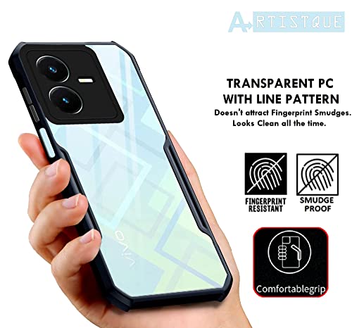 Image of A rtistque Clear Hard Transparent Acrylic Armor Anti-Drop Shockproof TPU Edge Back Cover Case for Vivo Y22 - Black
