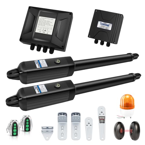 TOPENS A8132 Dual Swing Gate Opener Heavy Duty Automatic Gate Motor for Double Swing Gates Up to 5.5m per Arm Electric Driveway Gate Operator AC Powered with Remote Control Beacon and Photo Sensor