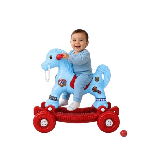 Image of AGHOR II Baby Horse Rocker Ride-On Toy for Kids c, Sky Blue & Red