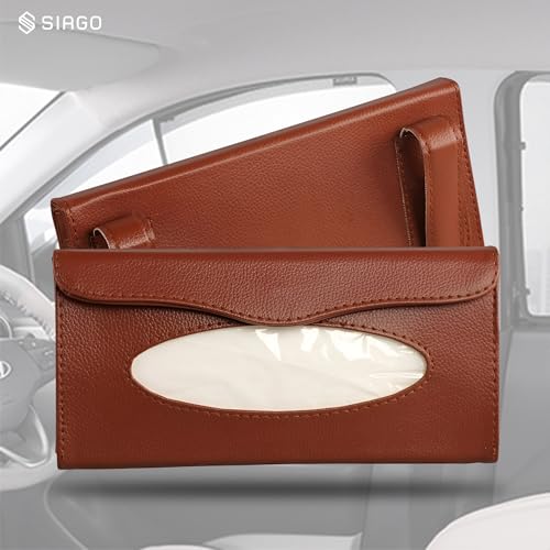 Image of SIAGO SIA103 Car Tissue Holder, PU Leather, Tan, Rectangular, Sun Visor Napkin Holder, Backseat Tissue case Holder for car