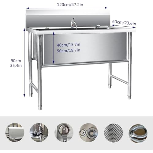 Vasca da bagno professionale in acciaio inox, resistente per cani di taglia grande, ideale per toelettatura e bagno