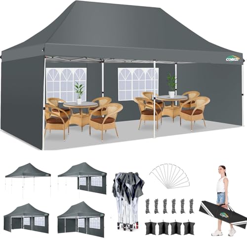 Image of COBIZI 10x20 Pop Up Canopy with 4 Sidewalls, Conical Party Tent 10x20 with 3 Adjustable Height Waterproof, UV-Resistant EZ Outdoor Gazebo with Carry Bag, Sandbag, Stake, Rope for Parties, Commercial