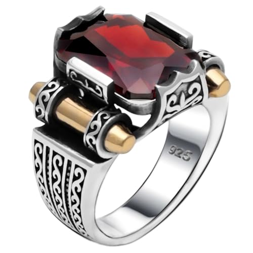 Babylon Silver BS-20188 Genuine Solid 925 Sterling Silver Ring For Men, Accented With Bronze, Faceted Simulated Red Ruby Stone cover