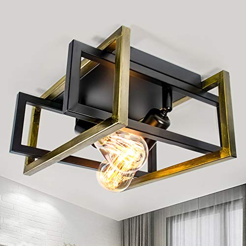 SUNEASY 2-Light Flush Mount Ceiling Light Fixture, Industrial Modern Farmhouse Close to Ceiling Lights, Vintage Chandelier Ceiling Lamp for Kitchen Bedroom Foyer Hallway