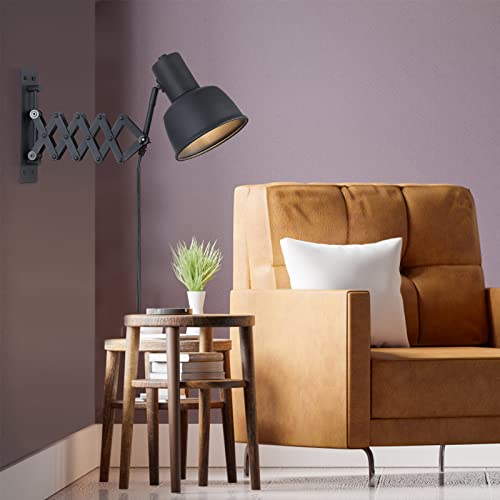 Image of DECOLUCE Accordion Swing Arm Wall Sconces, Industrial Plug in Wall Light Fixtures for Bedroom Living Room, Modern Reading Wall Lamp for Bedside Study Room, Workbench Lighting, Black