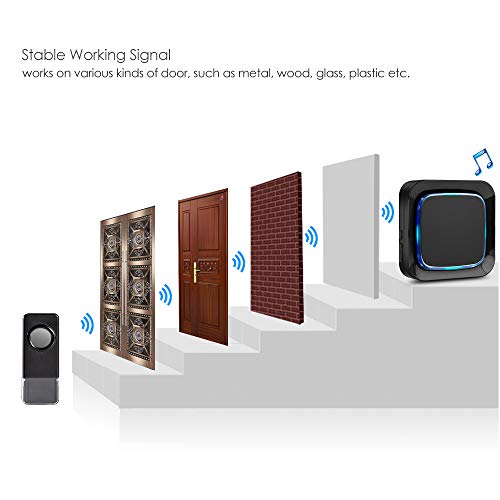 Wireless Door Bell Chime with 2 Waterproof Transmitters and 1 Receiver, Operating at 1000 Ft Long Distance (Black) - Thumbnail 5