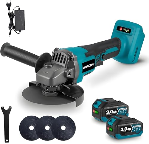 Yofidra Amoladora Batería, Ø125mm Amoladora Angular Bateria sin Escobillas con Cargador, 5600RPM | 3 Velocidades | 2 Baterías 3000mAh | 600W Amoladora inalámbrica para Cortar, Pulir y Lijar