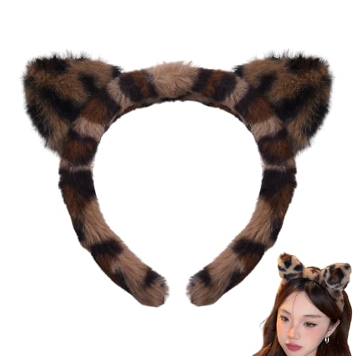 Leopard Cheetah Ears Headband Fuzzy for Women Cute Cat Headbands for Daughter Hair Accessories for Women Girls Washing Makeup Headbands for Skincare Women Christmas Gifts for Daughter Cosplay Party
