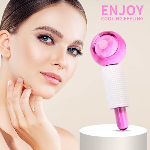 Image of Facial Ice Globe Smart Cool Face Roller Ball | Facial Massage Tools for Neck Eye Circle Reduce | Anti Ageing Wrinkles Soothing Firming Skin Crystal Ice Roller (Pack of 2) (pink)