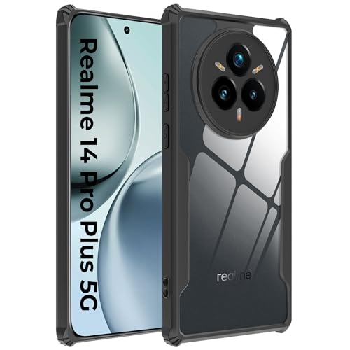 Image of A rtistque Clear Hard Transparent Acrylic Armor Anti-Drop Shockproof TPU Edge Back Cover Case for Realme 14 Pro Plus - Black